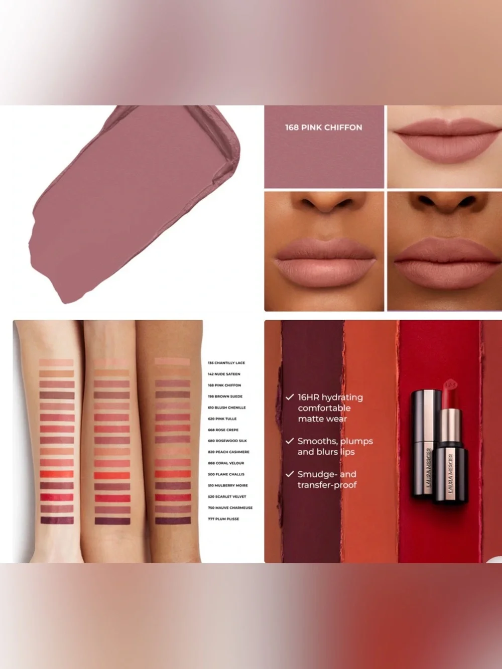 ✨NEW-Laura Mercier-Caviar Smoothing Matte Refillable Lipstick-Pink Chiffon
